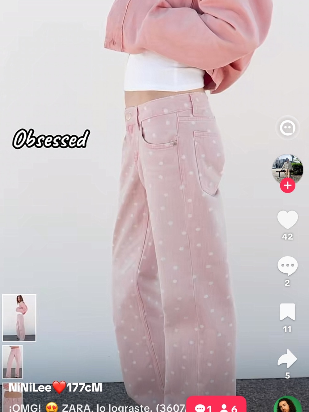 Zara Pink Polka Dot Wide-Leg Jeans